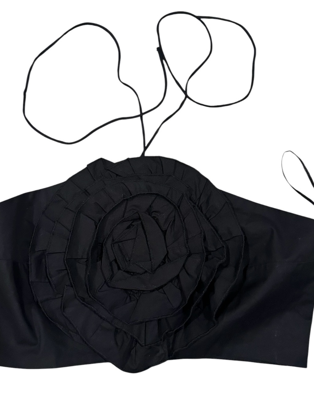 Zara black textured flower poplin halter crop top - Picture 3 of 6